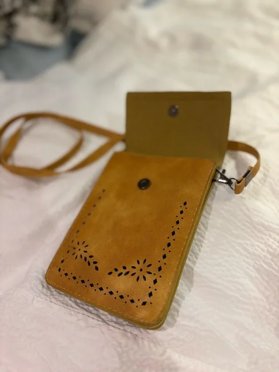 Mustard Yellow Laser-Cut Leather Crossbody Bag - Women - Picture 6 of 12